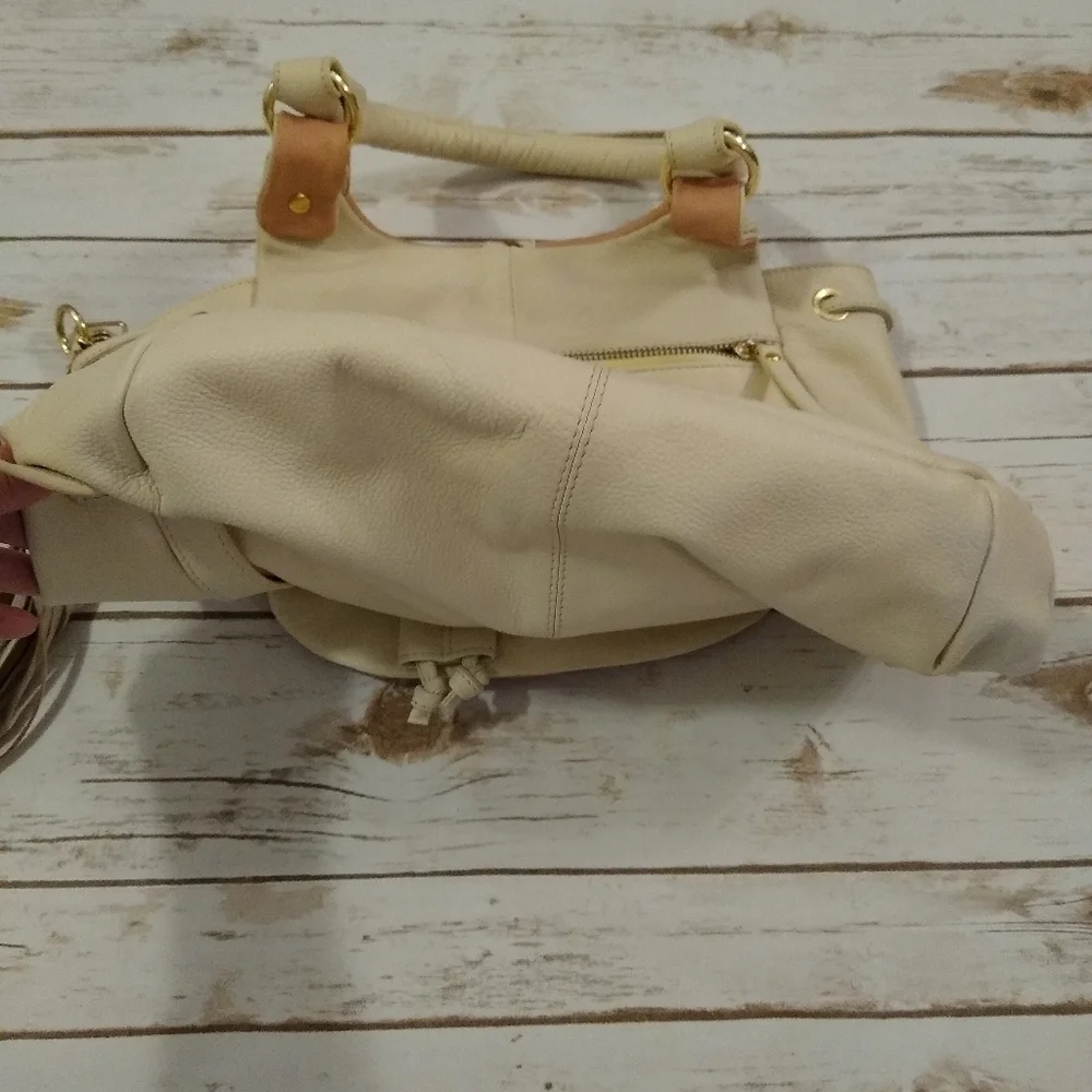 Sharif Cream and Pink Large Leather Shoulder Bag